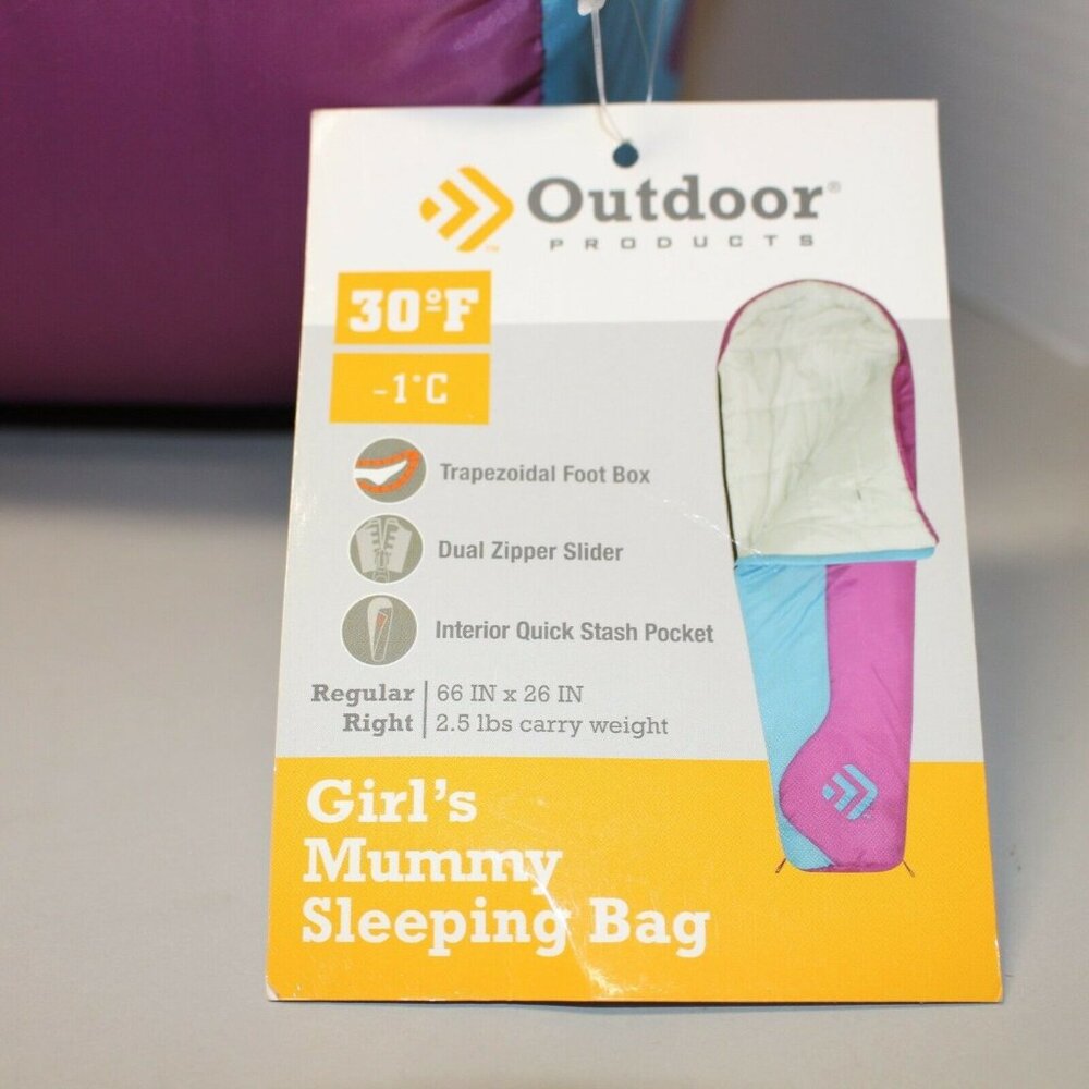 Outdoor Products Mummy Sleeping Bag 30F 66" x 26" Girls Camping fits to 5 ft